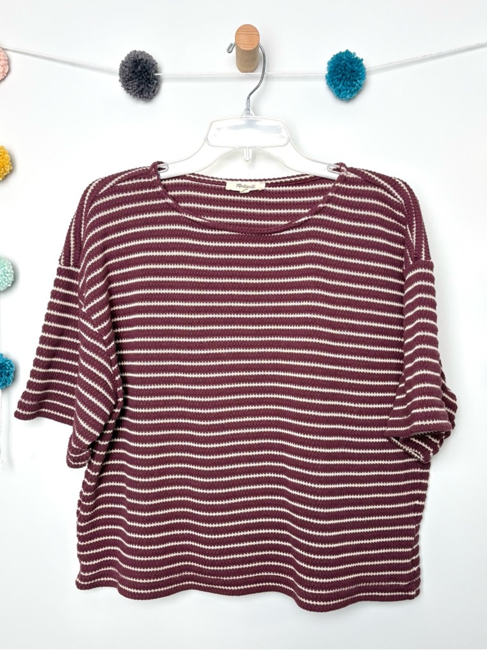 Madewell Stripe Embroidered Boxy Knit Plum T-Shirt